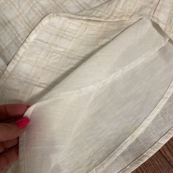 MAVEN WEST off the shoulder casual cream plaid dress / ruffle / button front Med - Picture 13 of 16